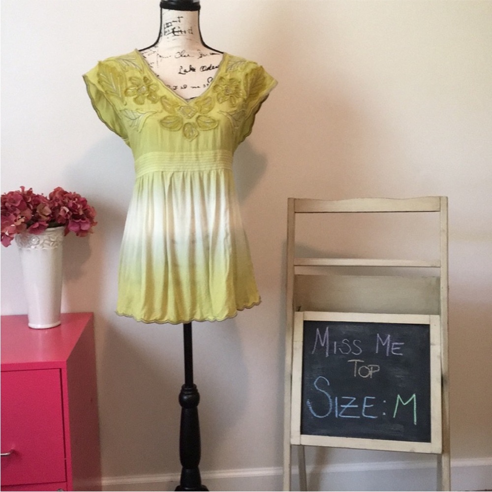 Miss Me Green and White Ombre Blouse